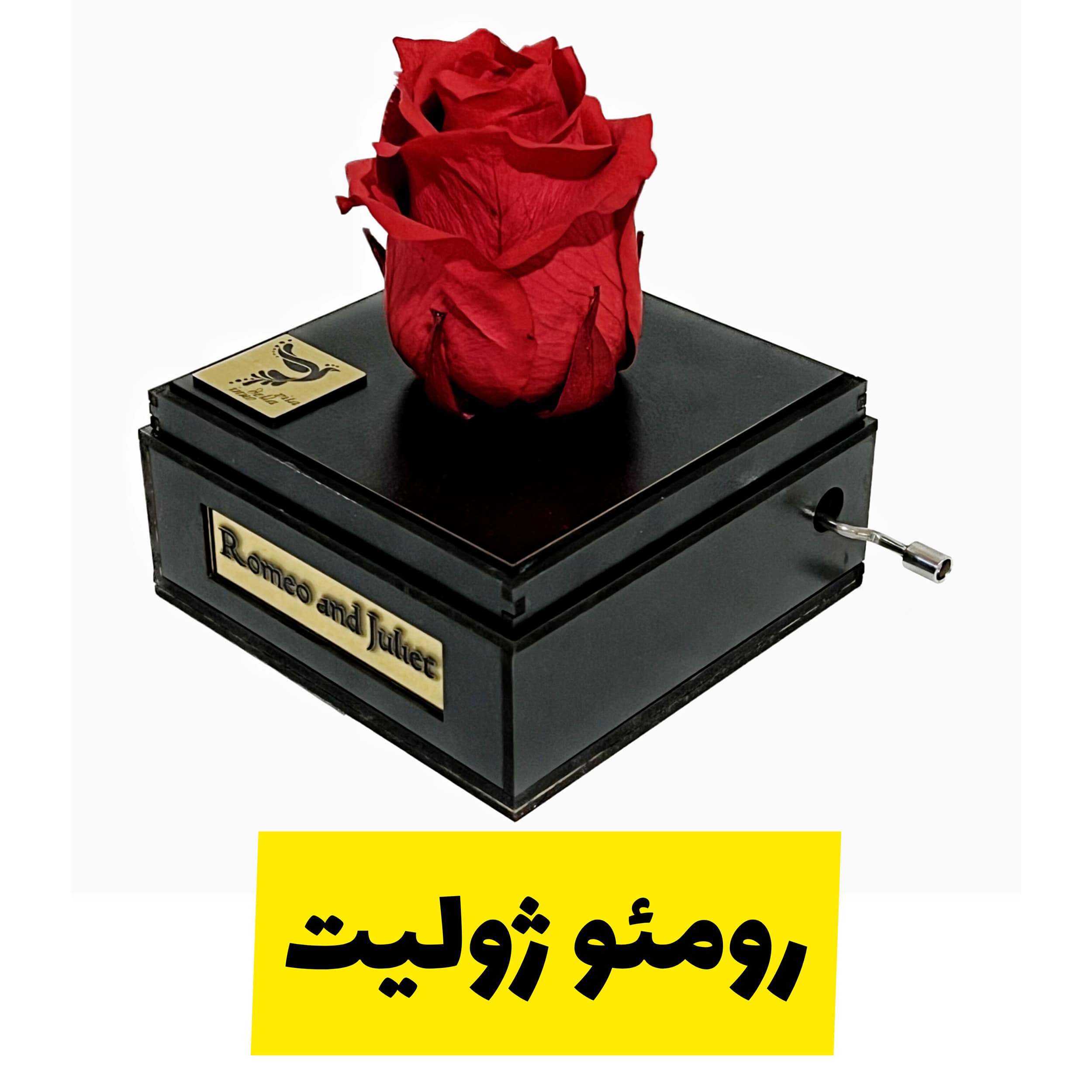 جعبه موزیکال رومئو و ژولیت با گل رز جاودان برند اینو دلا ویتا مدل هندلی
