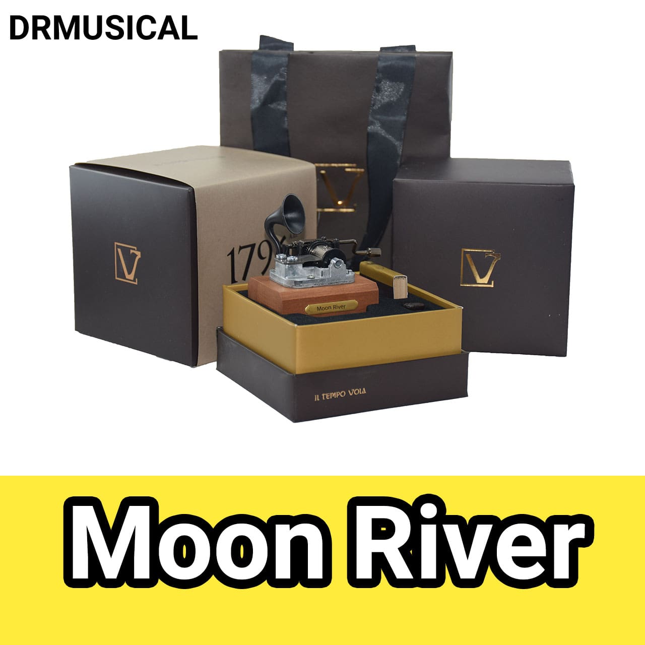 خرید جعبه موزیکال ملودی مون ریور Moon River مدل گرامافونی ایل تمپو ولا