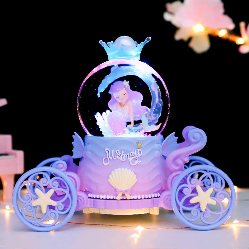 خرید گوی موزیکال برفی و پمپی و چراغی طرح پری دریایی