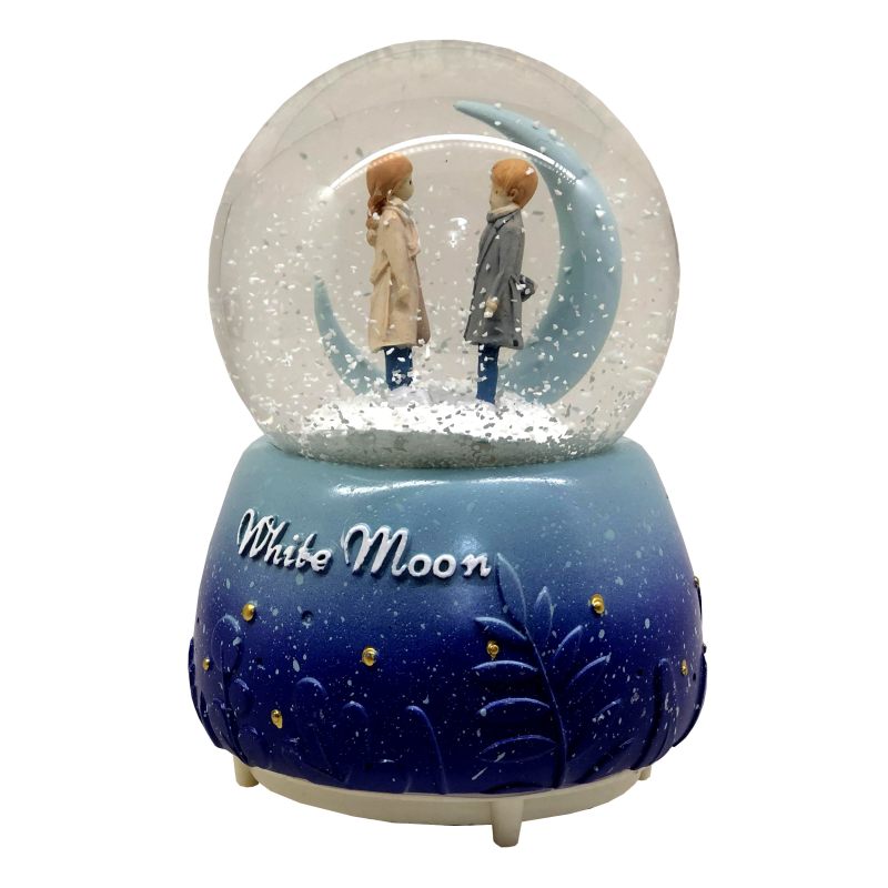 گوی موزیکال عاشقانه برفی چراغدار مدل MOON WHITE - 2