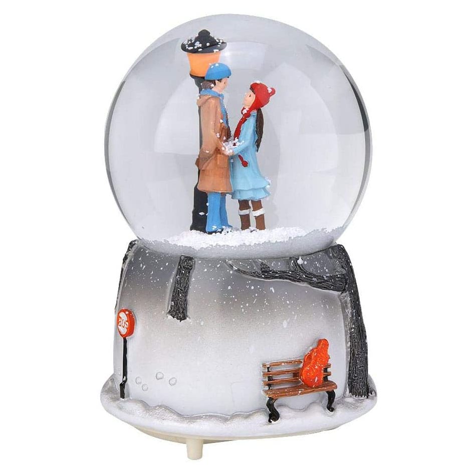 گوی موزیکال عاشقانه چراغدار برفی طرح دختر پسری مدل WY20P08-A