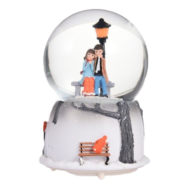 گوی موزیکال عاشقانه چراغدار برفی طرح دختر پسری مدل WY20P08-B