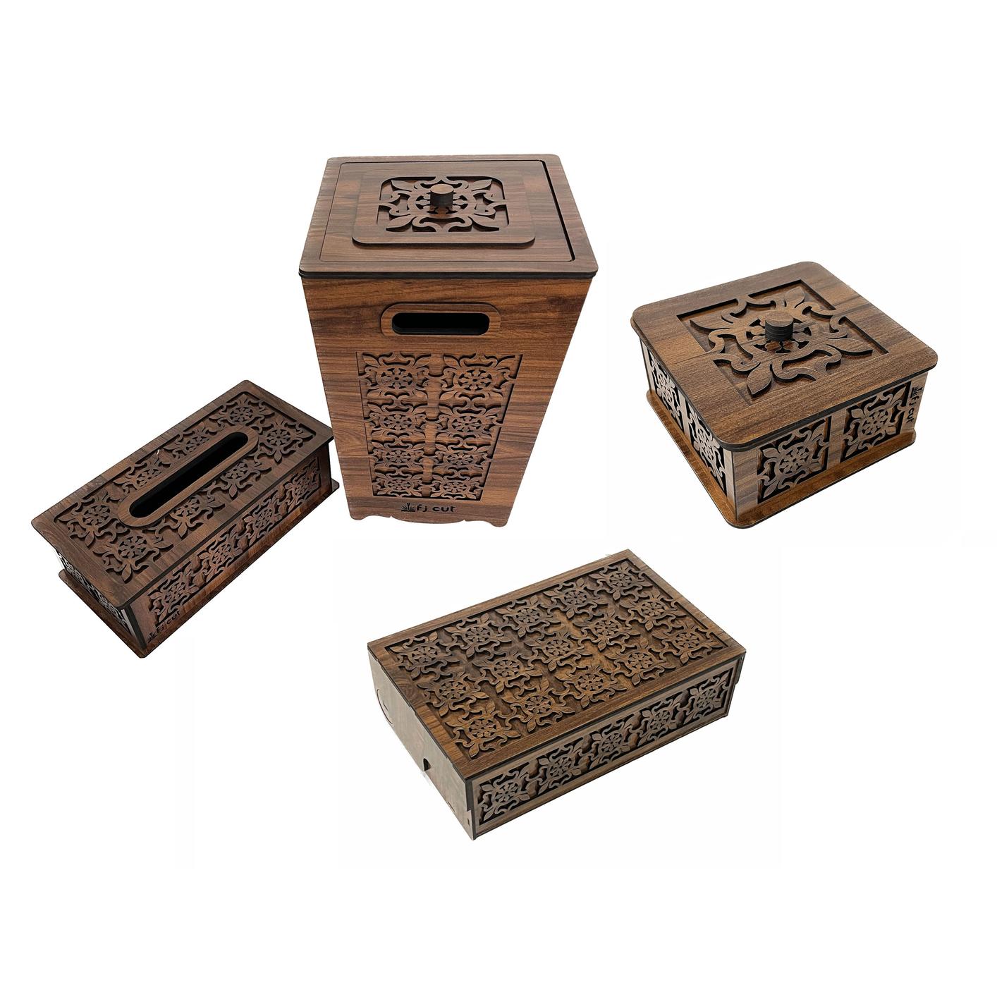 ست سطل و جای دستمال اف جی کات طرح گل به همراه شکلات خوری و جاکاردی