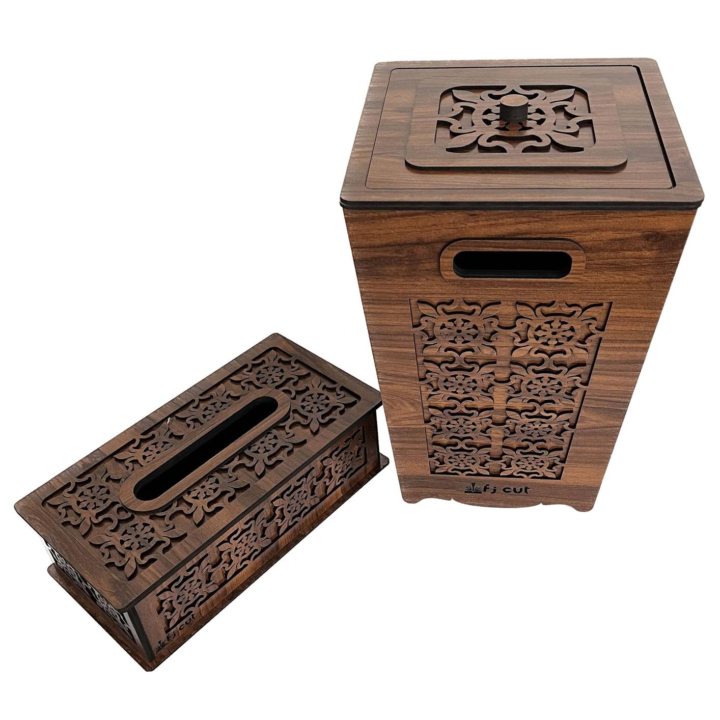 ست سطل و جای دستمال چوبی طرح گلدار - خرید بی واسطه از تولید کننده